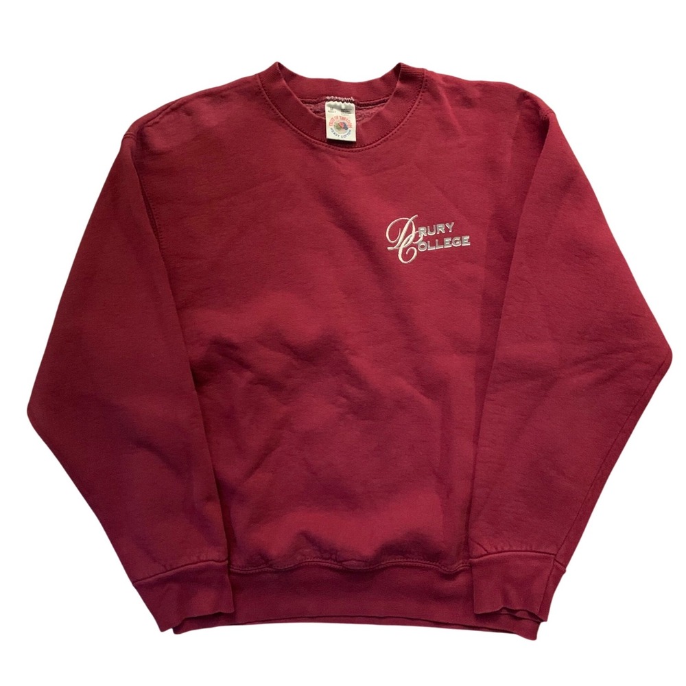 Vintage Fruit of the Loom Drury College Sweatshirt Maroon Heavy Cotton Mens M